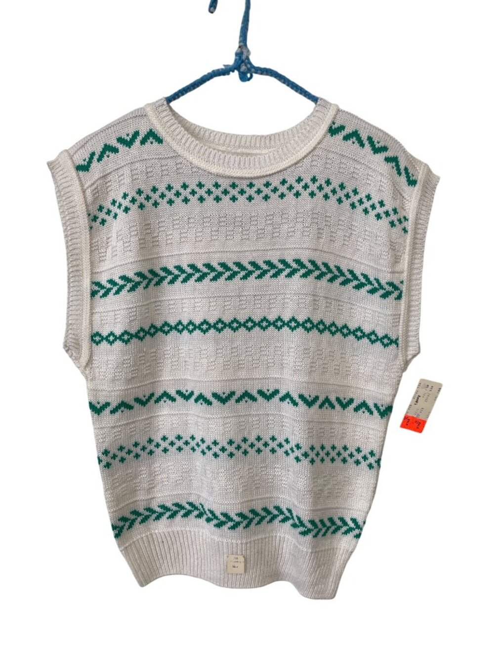 Vintage 80s College Point Sweater Vest Medium Crewneck White Knit Deadstock NEW